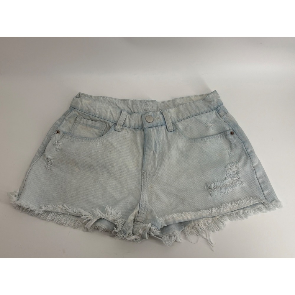 Rue21 Womens Light Wash Distressed Denim High Rise Cut Off Jean Shorts Size 2